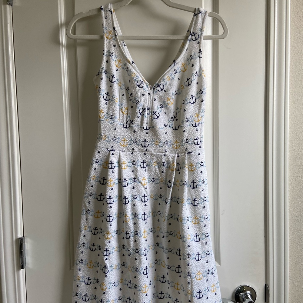 Maison Jules Anchor Print Midi Dress - White, Navy, and Yellow
